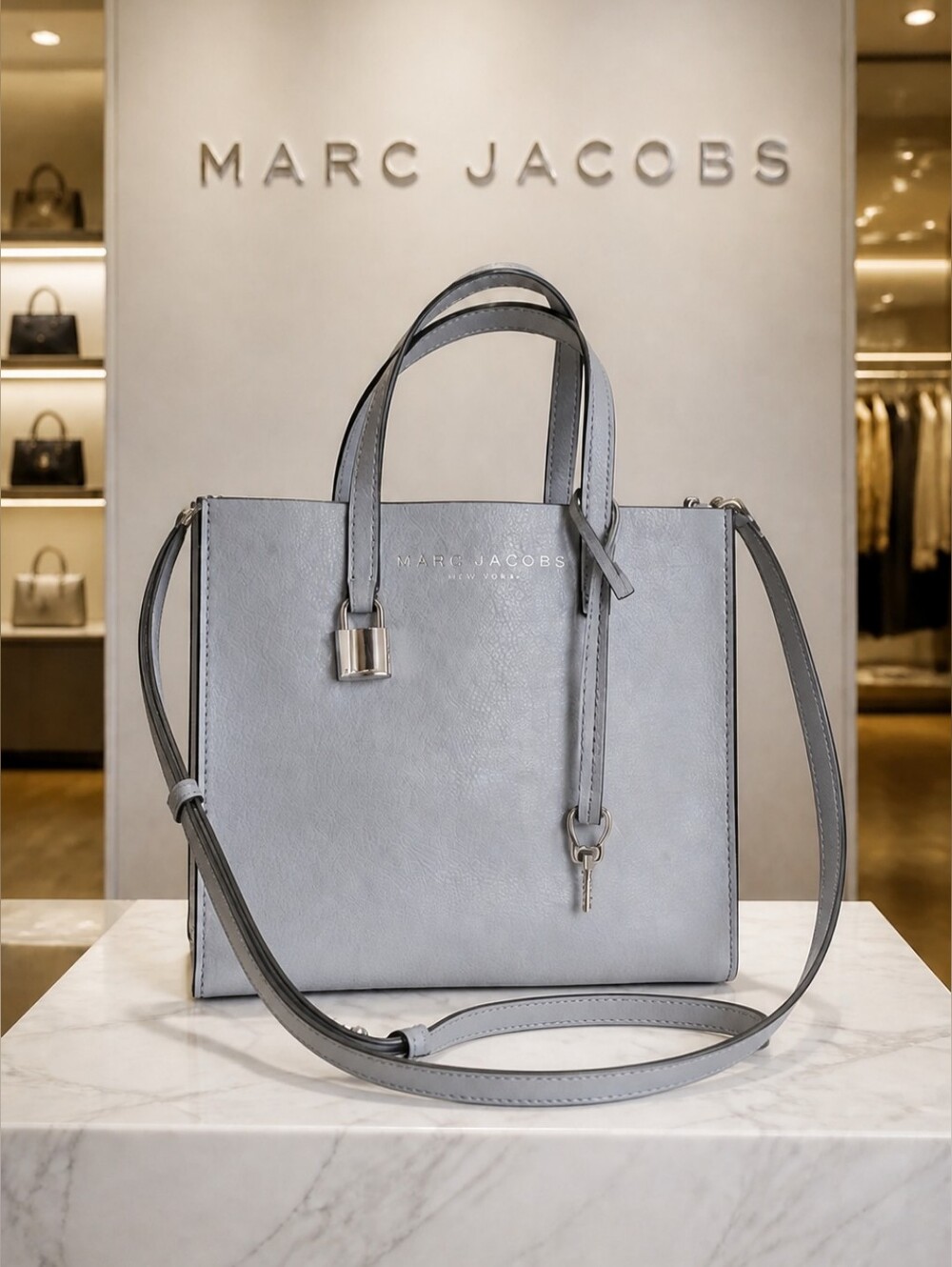 Marc Jacobs NWT Mini Grind Gray Leather Tote / Crossbody Bag